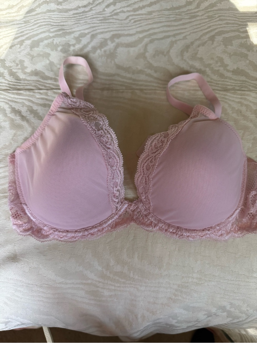 Natori Light Pink Lace-Trim Push-Up Bra 36C